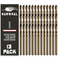Narwhal 1/32 Inch Drill Bit (13 Pack) Cobalt for Metal & Stainless Steel - size: 1/32 in