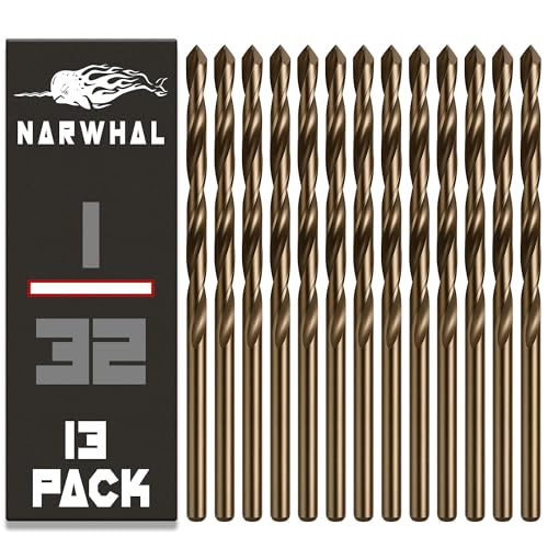 Narwhal 1/32 Inch Drill Bit (13 Pack) Cobalt for Metal & Stainless Steel - size: 1/32 in