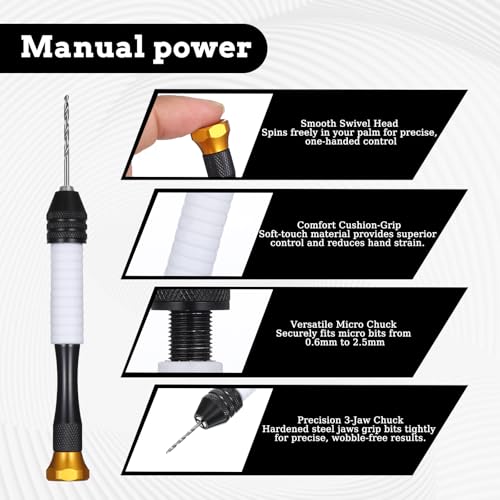 48 Pcs Pin Vise Mini Hand Drill Bits 0.5mm-3mm with 1 Hand Drill, High-Speed Steel Micro Twist Drilling Bits for Drilling, Resin, Wood, Plastic Models (26 Size)