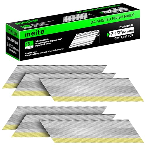 meite 15 Gauge Angled Finish Nails 2-1/2 Inch 34 Degree Galvanized 2,400PCS - size: 2-1/2" Leg, style: 1 Box (2,400PCS)