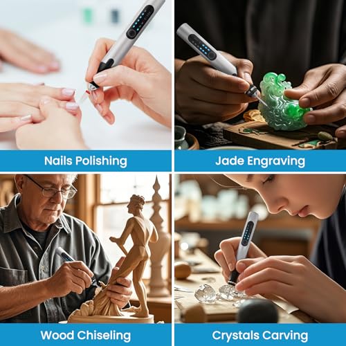 Electric Engraving Pen with 37 Bits for Wood Glass Stone Carving (Silver) - color: Silver