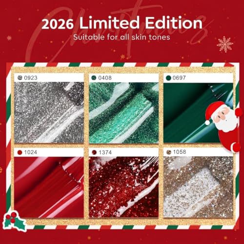 modelones Christmas Glitter Gel Nail Polish, 6 Pcs Red Green Gold Silver - color: A A A0 Merry Christmas
