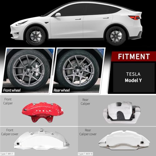 White Brake Caliper Covers Compatible with Tesla Model Y Accessories，Mode Y Long Range 2020-2026, 19 20 Inch Wheel Hub Front and Rear Brake Caliper Covers - color: White