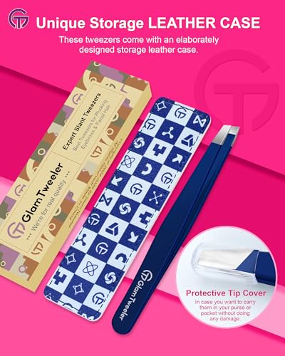 Expert Slant Tweezer - GlamTweeler Stainless Steel Tweezers for Men & Women - color: Navy Blue
