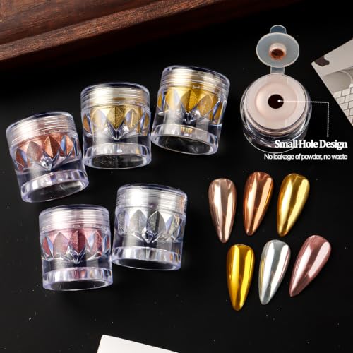 6 Jars Magic Mirror Chrome Nail Powder Silver Gold Chrome Powder for Nails