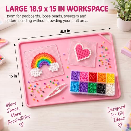 Large Fuse Bead Pegboard Mat 18.9 x 15 in, Silicone Non-Slip Craft Tray Mat - color: light pink