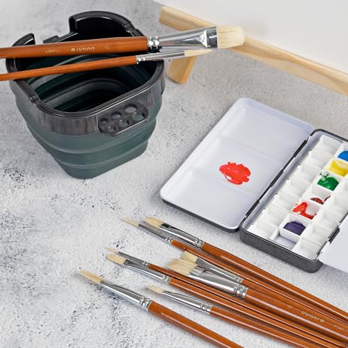DUGATO Short Handle Artist Paint Brush Set, 10-Piece Hog Hair Bristle - color: Brown