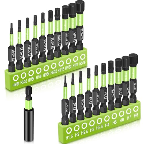 20pcs (Metric&SAE) Impact Hex Head Bits, 2" Allen Wrench Drill Bit Set - color: Green, size: 2" Hex Bits