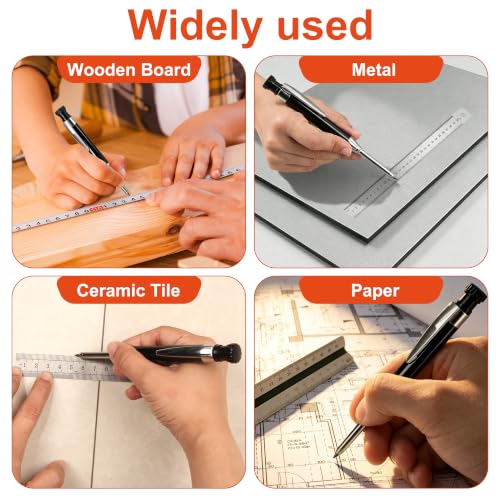 YEVEETTE 2.8mm Carpenter Pencils with 7 Refills, Built-in Sharpener Long Nib Deep Hole Construction Pencil, Metal Drafting Pencil Set for Carpenter Scriber Woodworking Architect (Black)