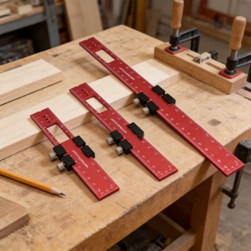 3-Piece Aluminum Alloy Positioning Ruler Set, Woodworking Marking Measuring Tool, Angle & Scribing Ruler Gauge 16/20/30cm, Red