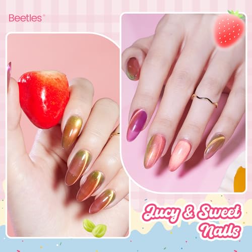 Beetles Fruit Magnet Cat Eye Gel Nail Polish Set, 6 Colors Glass Cat Eye - color: A - Pink Red Green | Silent Meditation