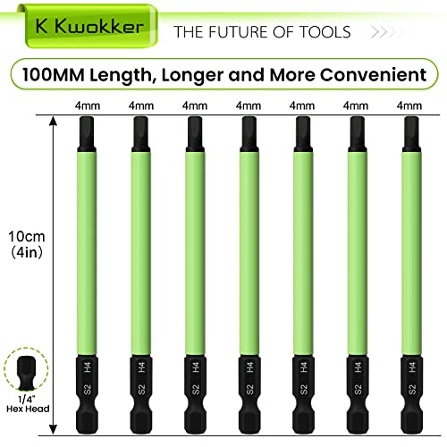 7Pcs 1/4" Hex Head Allen Wrench Drill Bits, Metric 4mm 3.94" Long Hex Key Drill Bit Set, Magnetic Tips Screwdriver Socket Bit Set for Ikea Type Furniture (S2 Steel) - size: Set 7: 4mm