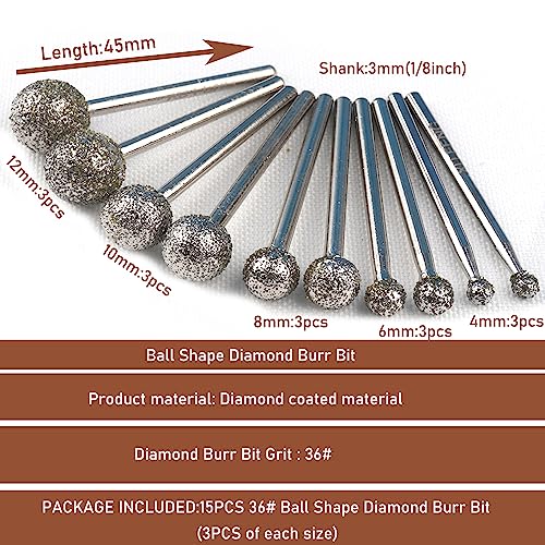 1/8 Shank Diamond Grinding Burr Drill Bit Ball Shape Rotary Bit