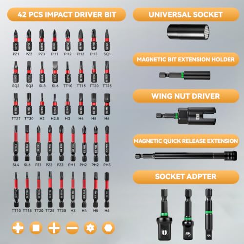 80-Pieces Magnetic Impact Nut Driver Set - Impact Nut Driver Set with Socket Adapters, Wing Driver, Bit Holder, Universal Sockets, Quick Release Extension, Power Bits, 1/4'' Quick Change - size: 79-Pc Magnetic Nut Driver Set
