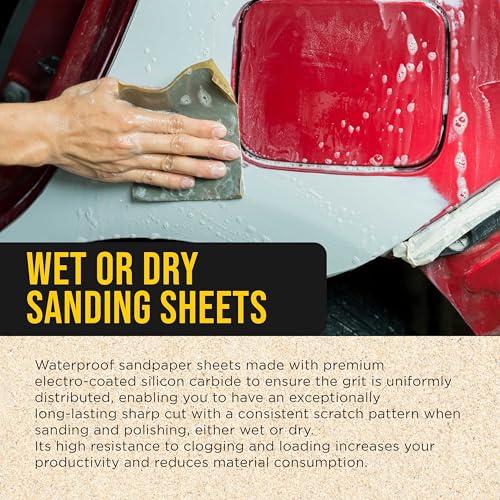 Dura-Gold Premium 10000 Grit Wet or Dry Sandpaper Sheets, 5-1/2" x 9", Box of 25 - Auto Car Color Sanding Detailing, Polishing Wood, Plastic Glass, Epoxy, Stone, Metal Finishing Hand Sand Block Sander