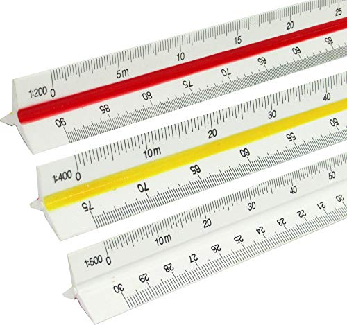 12 Inch Triangular Engineering Scale Ruler 1:100, 1:200, 1:250, 1:300, 1:400, 1:500 by YOSOGO