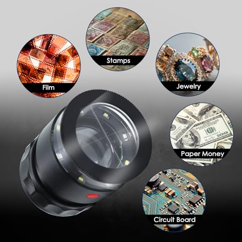 Jewelers Loupe 10x Loupe Magnifier, Rechargeable Jewelers Magnifying Glass with LED Light and Scale, Adjustable Focal Length Magnifier Jewelry Loupe for Gems, Coins - size: Short