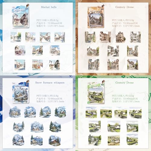 40 Pcs Large Aesthetic Vintage Scenery PET Scrapbook Stickers - color: Europe Builds Dreams