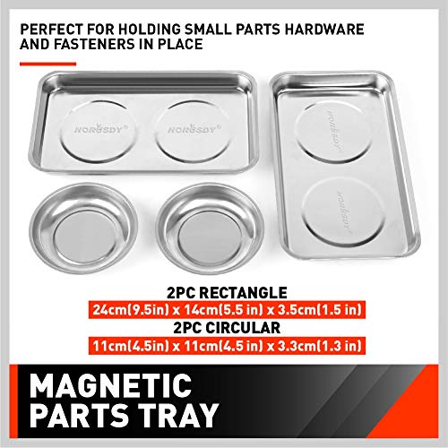 HORUSDY 4-Piece Large Magnetic Parts Tray Set, Stainless Steel Heavy Duty 9.5" W x 5.5''L Square and 4.5" Round Magnetic Trays Tools Parts Tray - color: 4-piece Magnetic Tray - Pro