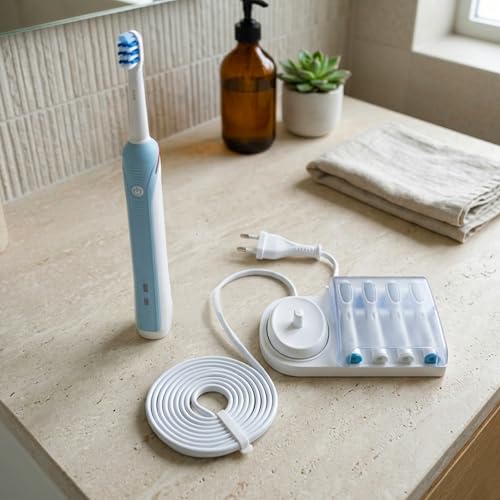Brush Head Holder Compatible with Braun Oral B, Electric Toothbrush Head Holder Stand, Unique Blue Bracket Base, 4-Slot Display Rack, Portable Countertop Bathroom Organizer with Brush Storage Cover