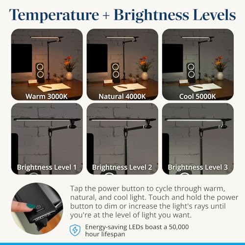 UPLIFTDESK E7 LED Desk Lamp with Clamp - 3 Color Mode Architect Desk Lamp - color: Silver Clamp Only