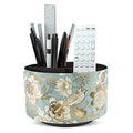 Round Leather Art Supply Organizer,Remote Control Holder,360 Degree Rotating,Multi-Functional Pencil Holder,4 Compartments Desktop Stationary Organizer(1-Blue Bird) - color: 1-Blue Bird