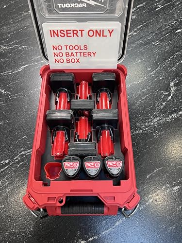 M12 Battery Organizer - 3D Printed Liner for Milwaukee 48-22-8435 Packout Tool Box - Precision Built Insert for Packout Organizers (NO BATTERIES OR BOX INCLUDED)