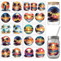 arricraft 10 Pcs Hawaii Theme Cup Printing UV Transfer Papers, 10 Styles Coconut Trees Ocean UV DTF Cup Wrap Stickers for 16 OZ Glass Cups Crafts 9.5x4.3inch - style: Colorful Hawaii Theme