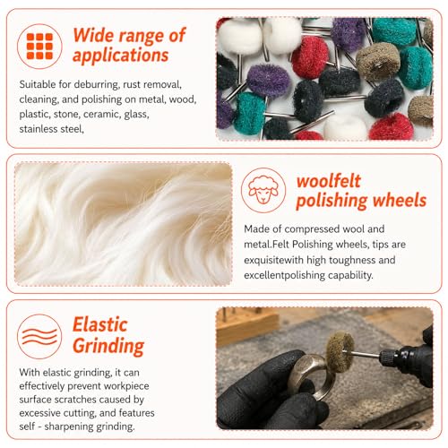 90-Piece Abrasive Buffing & Polishing Wheel Set - 1/8" Shank, 1" (25mm) 80-800 Grit, 15 Wool Felt Buffing Wheels, Rotary Tool Polishing Kit for Metal, Jewelry, Wood, Glass - color: Purple 90Pcs