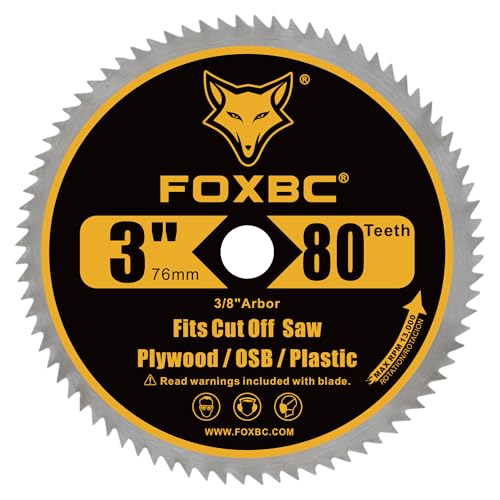 FOXBC 3 Inch 80T Circular Saw Blade Cutting for Plywood, OSB, Veneer, Plastic with 3/8" Arbor - 5 Pack