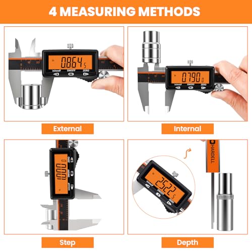 HARDELL Digital Caliper 8" USB-C Charging – Orange Display, Non-Backlit