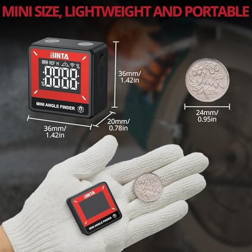 BINTA Small Digital Angle Finder Magnetic, IP54 Waterproof Dustproof Gauge - style: Black and Red