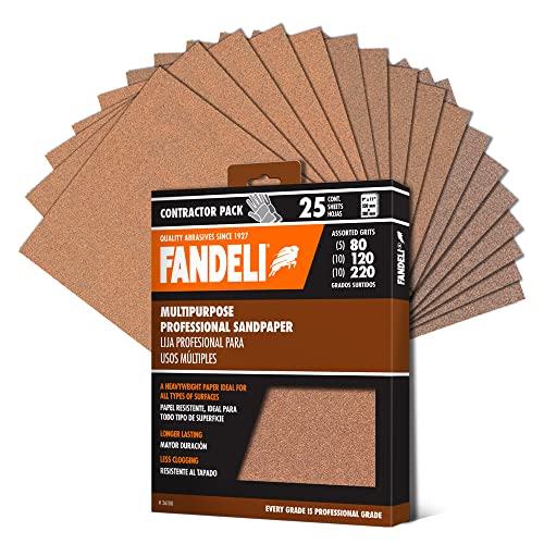 Fandeli | Multi-Purpose Sanding Paper | Assorted Grits (80,120,220) | 25 Sheets of 9'' x 11'' | Perfect for Sanding Metal and Sanding Wood | Hand Sanding | Orbital Sanders - style: Grits (80,120,220) | 25 Sheets