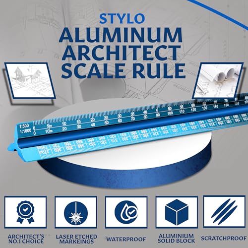 Stylo Architectural Scale Ruler, 12 Inch Aluminum, Light Blue Metric - color: Light Blue, size: 12 inch (Metric)