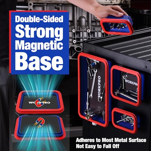 WORKPRO 4PC Collapsible Magnetic Parts Tray Set, Double-Sided Magnet Bowl