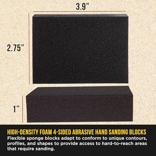 Dura-Gold 320 Grit 4-Sided Hand Sanding Block Sponges, 3.9" x 2.75" x 1" - style: 320 Grit