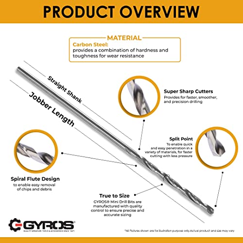 GYROS 25 PCS #59 Micro Drill Bit Set – Small Drill Bits for Jewelry, Plastic, Resin, & Soft Metal – Carbon Steel Wire Gauge Mini Twist Drill Bit Set for Pin Vise Hand Drill & Rotary Tool - size: #59 (.0410”/1.041MM)