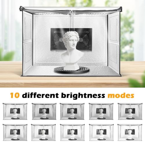 Airbrush Spray Booth Portabe - with LED Lights Turntable & Dual Exhaust Fans – Foldable Airbrush Paint Booth for Makeup, Art Painting, Model 16.9 in - size: 16.9in