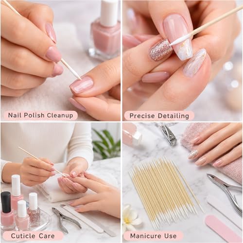 600 Count Pointed Cotton Swabs, Wooden Precision Tips for Nail - color: 600 ct
