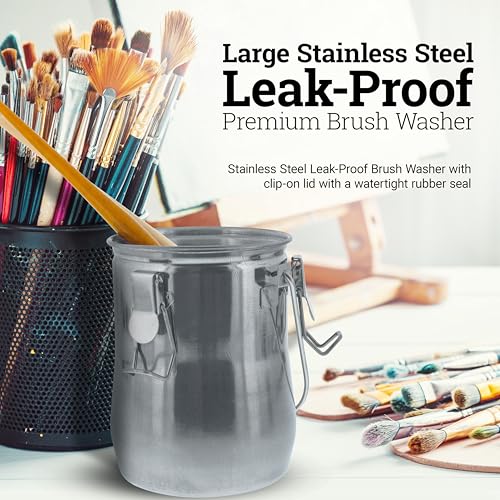 U.S. Art Supply Large Stainless Steel Leak-Proof Deluxe Paint Brush Washer