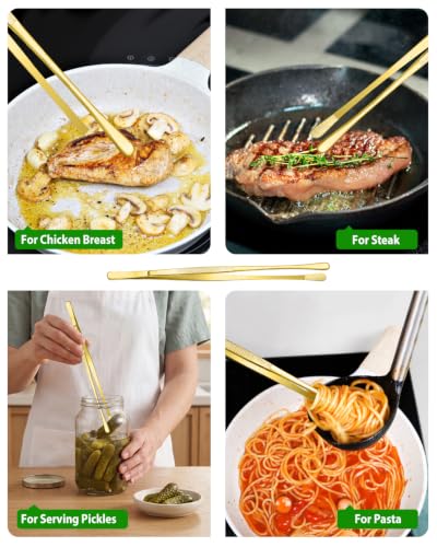 4 Pcs Fine Long Tweezer Tongs Professional Gold, 12'' and 10'' Stainless Steel for Kitchen, Food, Cooking, Repairing, Sea food and BBQ - color: Gold