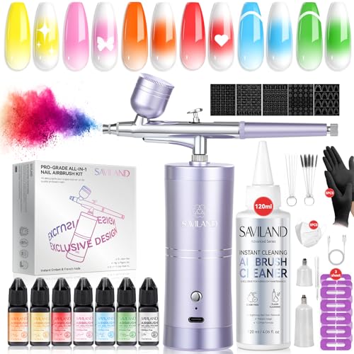 SAVILAND 7-in-1 Pro Dilution-Free Airbrush Nail Kit