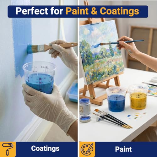 Gartful 12 Pack 10oz 320ml Clear Plastic Paint Mixing Cups with 12 Stir Sticks - Disposable Graduated Measuring Cups for Paint, Resin & Epoxy with ML Scale & 3-Column Ratios (1:1-7:1) for DIY Crafts - size: 10oz / 320ml