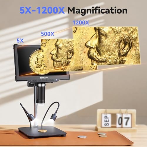 TOMLOV DM10 Digital Coin Microscope with Light, 10.1" Soldering Magnifier