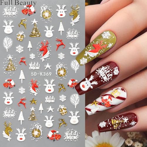 3 Sheets Christmas Nail Stickers for Nail Art, 5D Self-Adhesive Nail Decals - color: Christmas C