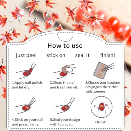 2 Sheets Fall Maple Nail Stickers for Nail Art, Self-Adhesive Nail Decals - color: Fall Maple