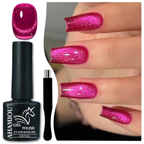 Nail Polish Cat Eye Gel Polish Crimson Summer Nail Lacquer in Vibrant Colors for DIY Nail Art 0.35 fl oz UV/LED Gel with Magnet Stick (Dark Pink, 10ML/0.35 Fl Oz) - color: Dark Pink