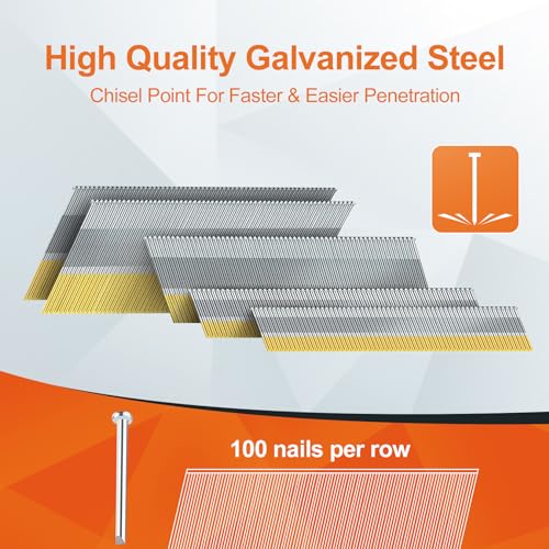 PINOZE 15 Gauge DA Angled Finish Nails, 34-Degree, 1200-Pack (2-1/2", 2", 1-1/2", 1-1/4" 300 Per Sizes), Galvanized Assorted Size Project Pack, for Pneumatic, Electric Angled Finish Nailer Gun