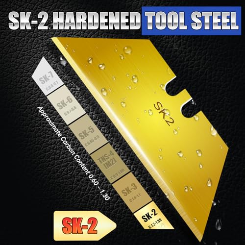 DIYSELF 100 Pack Razor Blades, SK2 Steel Utility Knife Blade Refills, Gold - color: Gold, size: 100