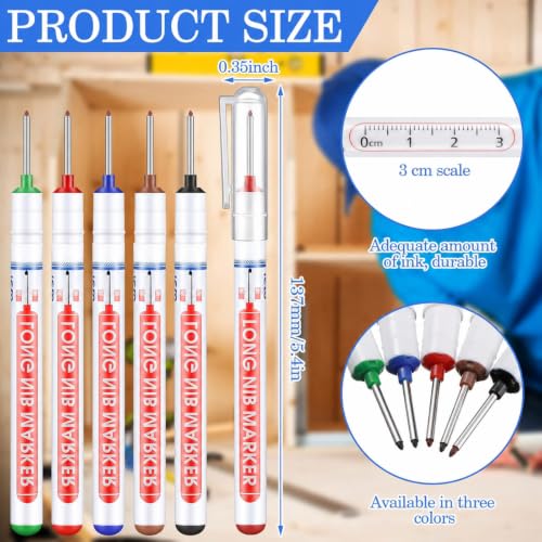 Ireer 60 Pcs Multi Purpose Deep Hole Marker Pens Long Nosed Marker Deep Drill Hole Long Nib Scriber Waterproof Mechanical Carpentry Colorful Marker Pen for Woodworking Hardware Decoration Construction